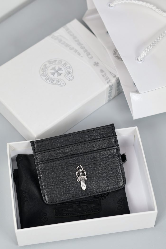 クロムハーツ Chrome Hearts ブラックレザー ダガー装飾 カードケース