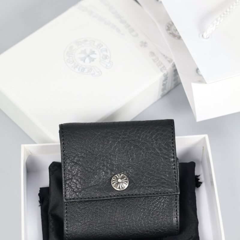 クロムハーツ CHROME HEARTS ウォレット ブラックヘビーレザー クロス＆ホースシューボタン付き