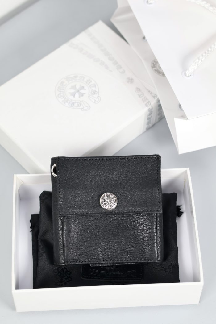 クロムハーツ CHROME HEARTS ウォレット ブラックヘビーレザー クロス＆ホースシューボタン付き - 画像 (2)