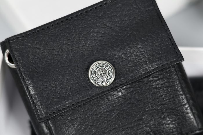 クロムハーツ CHROME HEARTS ウォレット ブラックヘビーレザー クロス＆ホースシューボタン付き - 画像 (5)