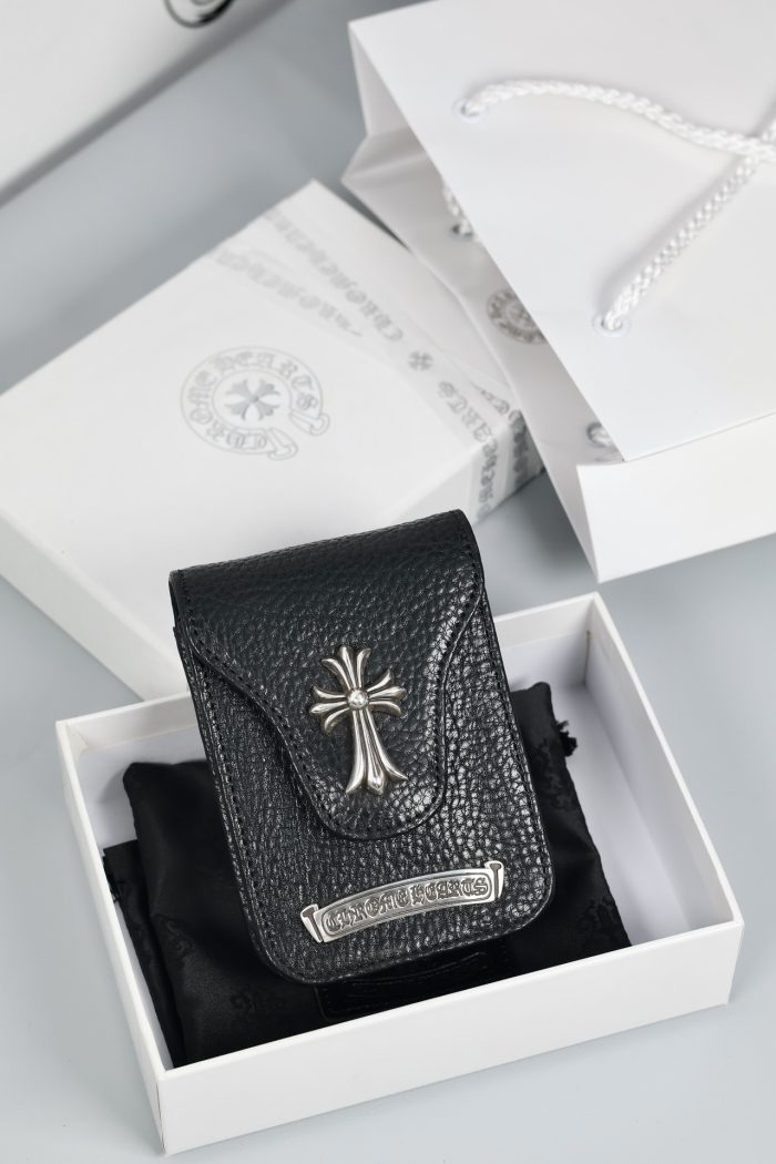 クロムハーツ CHROME HEARTS CHクロスデザイン ベルトポーチ シガレットケース ブラックレザー