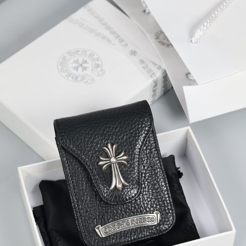 クロムハーツ CHROME HEARTS CHクロスデザイン ベルトポーチ シガレットケース ブラックレザー