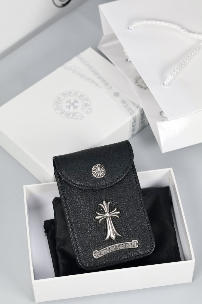 クロムハーツ CHROME HEARTS CHクロス ベルトポーチ スモールサイズ シガレットケース ブラックレザー