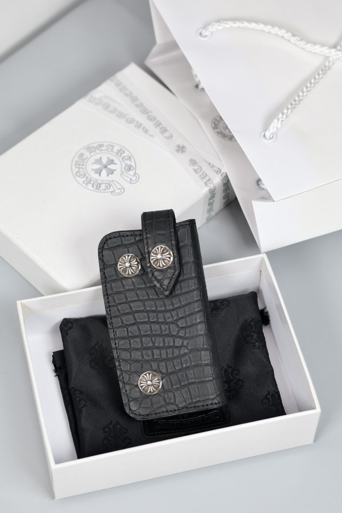 クロムハーツ CHROME HEARTS デストロイレザーキーケース ブラック キーホルダー