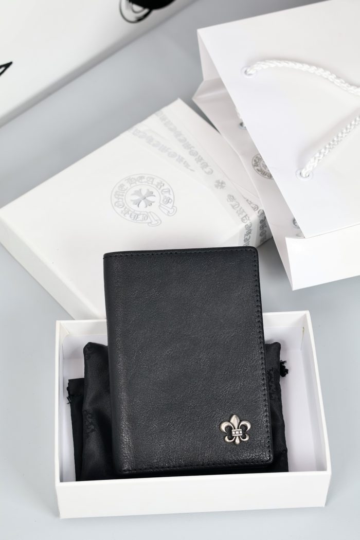 クロムハーツ CHROME HEARTS BSフレア シルバー925 パスポートケース ブラックレザー
