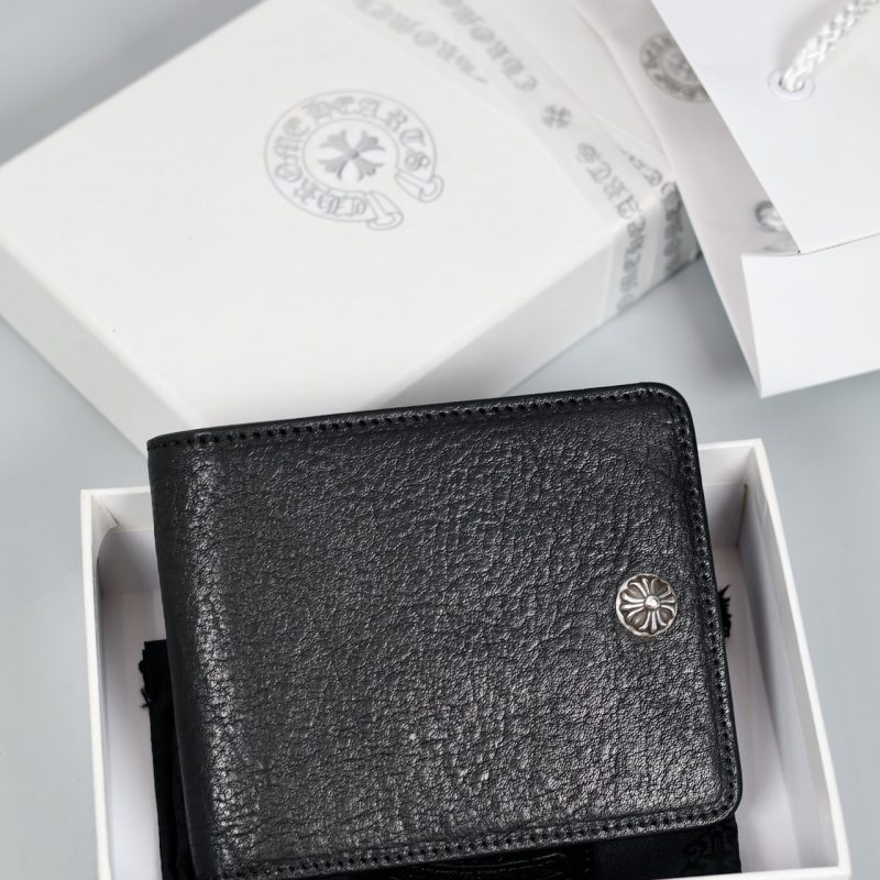 クロムハーツ CHROME HEARTS 1スナップ クロスボタン付き ブラックレザーウォレット
