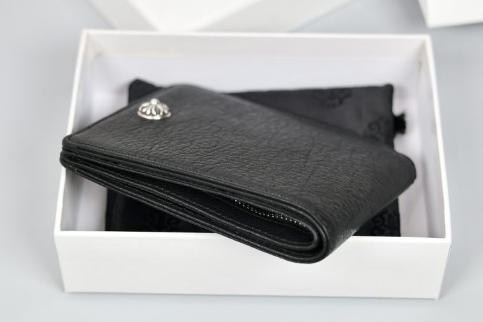 クロムハーツ CHROME HEARTS 1スナップ クロスボタン付き ブラックレザーウォレット - 画像 (3)