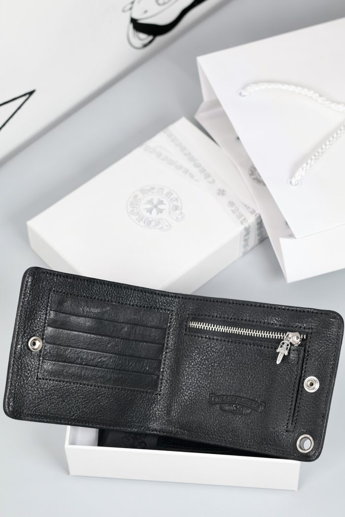 クロムハーツ CHROME HEARTS 1スナップ クロスボタン付き ブラックレザーウォレット - 画像 (4)