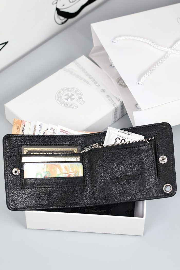 クロムハーツ CHROME HEARTS 1スナップ クロスボタン付き ブラックレザーウォレット - 画像 (5)