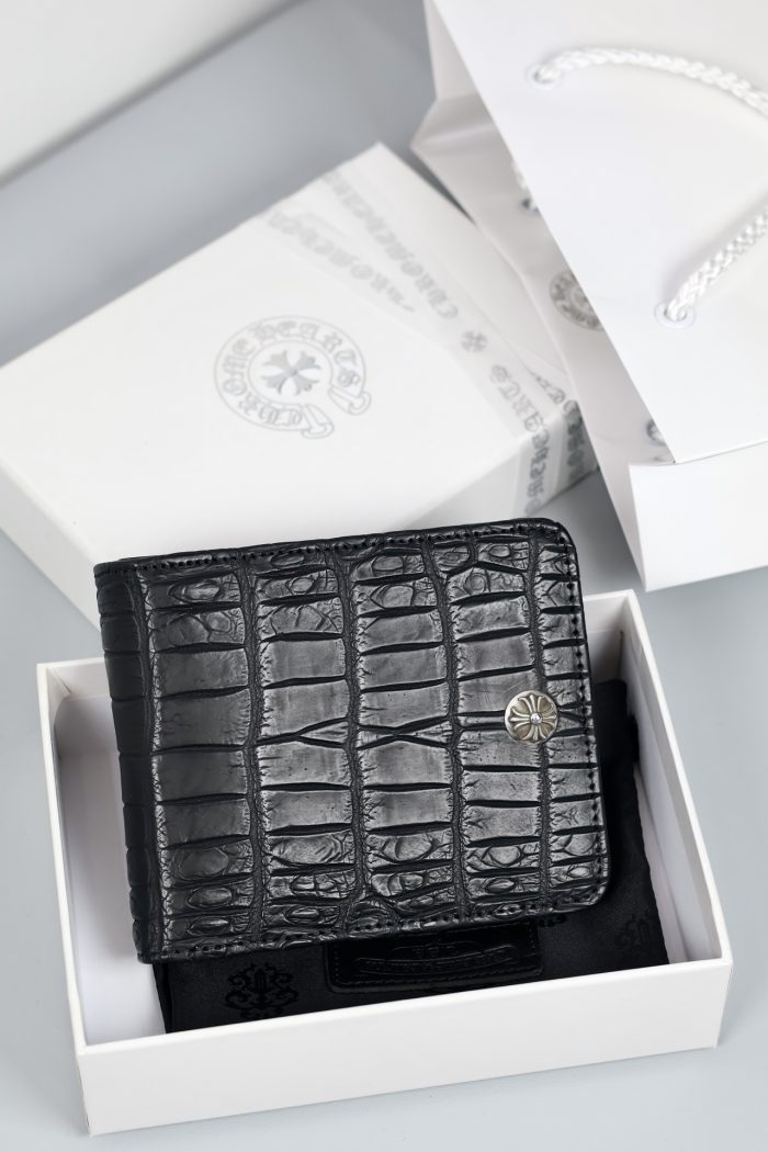 クロムハーツ Chrome Hearts 1スナップアリゲーターレザーウォレット クロスボールボタン付き