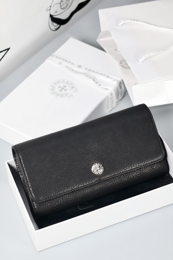 クロムハーツ Chrome Hearts JUDY ジュディ クロスボタン付きレザーウォレット ブラック×シルバー