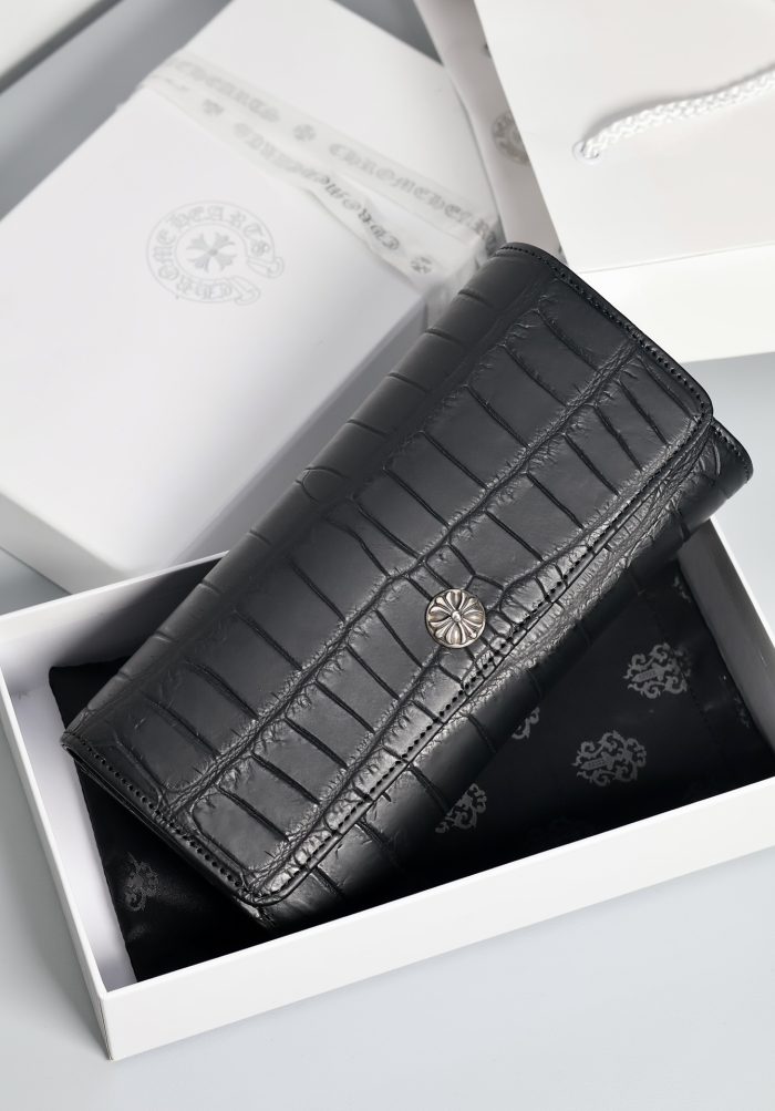 クロムハーツ Chrome Hearts JUDY ジュディ クロスボタン アリゲーターレザーウォレット財布 ブラック シルバー