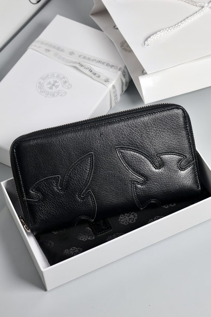 クロムハーツ Chrome Hearts REC F ZIP ダブルフレアニー ラウンドファスナー長財布 ブラックレザー シルバー925