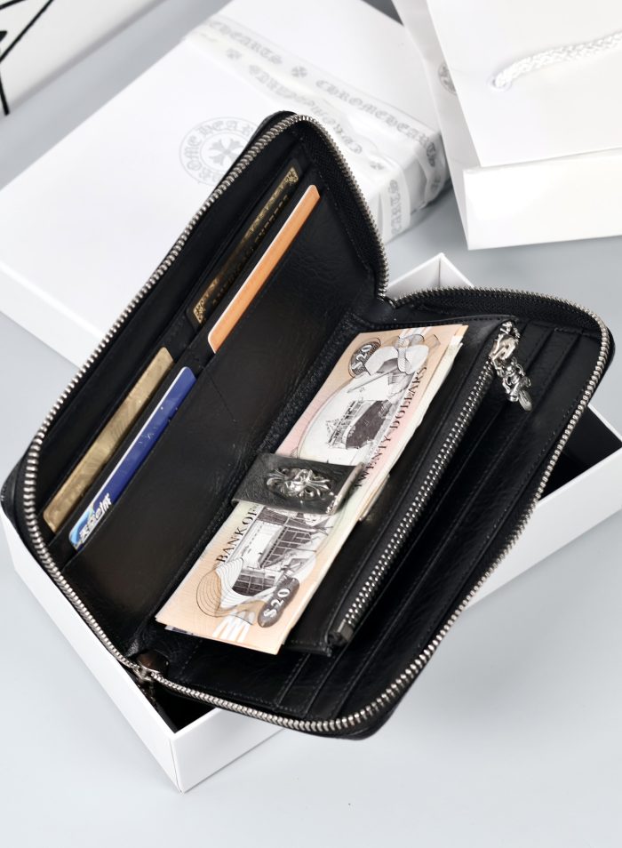 クロムハーツ Chrome Hearts REC F ZIP ダブルフレアニー ラウンドファスナー長財布 ブラックレザー シルバー925 - 画像 (4)