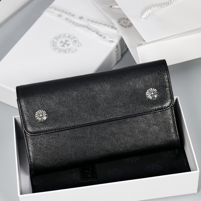 クロムハーツ CHROME HEARTS WAVE 三つ折りウォレット ブラック クロスボタン装飾