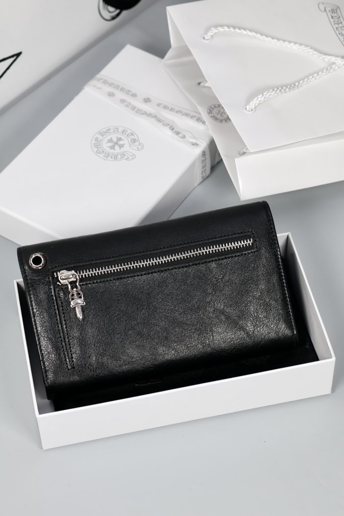 クロムハーツ CHROME HEARTS WAVE 三つ折りウォレット ブラック クロスボタン装飾 - 画像 (4)