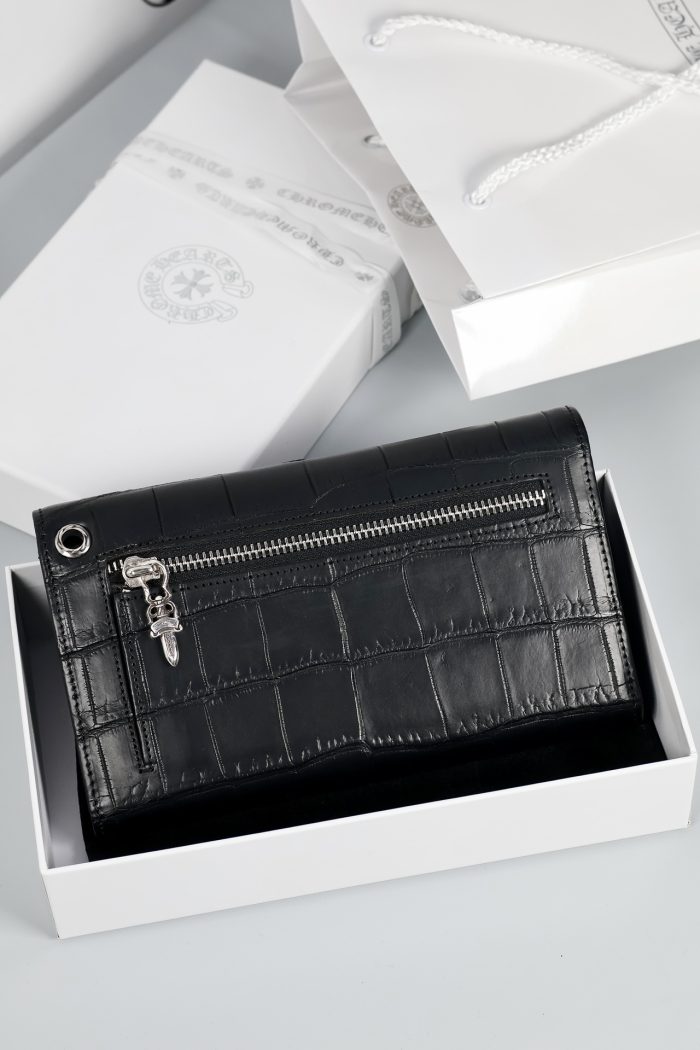 クロムハーツ WAVE ALLIGATOR ウェーブ クロコダイルレザーウォレット クロスボタン付き ブラック - 画像 (2)