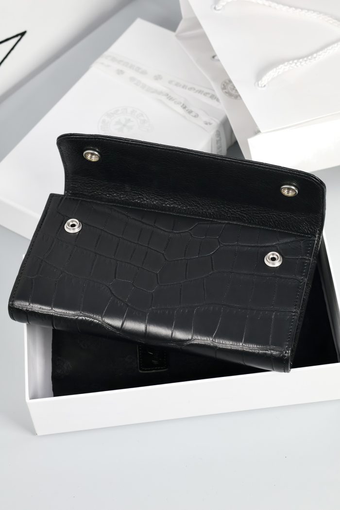 クロムハーツ WAVE ALLIGATOR ウェーブ クロコダイルレザーウォレット クロスボタン付き ブラック - 画像 (6)