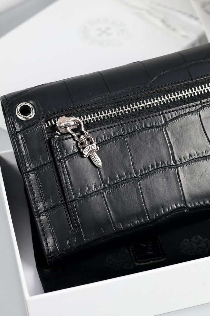 クロムハーツ WAVE ALLIGATOR ウェーブ クロコダイルレザーウォレット クロスボタン付き ブラック - 画像 (4)