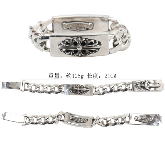 クロムハーツ CHROME HEARTS ダブルIDブレスレット 8リンクチェーン フローラルクロス＆ハート シルバーアクセサリー - 画像 (11)