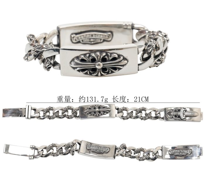クロムハーツ CHROME HEARTS ダブルIDブレスレット フローラルダガー シルバー925 8リンク - 画像 (9)