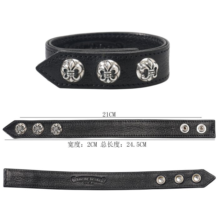 クロムハーツ 3BTN 2SNP BSフレア レザーブレスレット シルバーアクセント - 画像 (9)