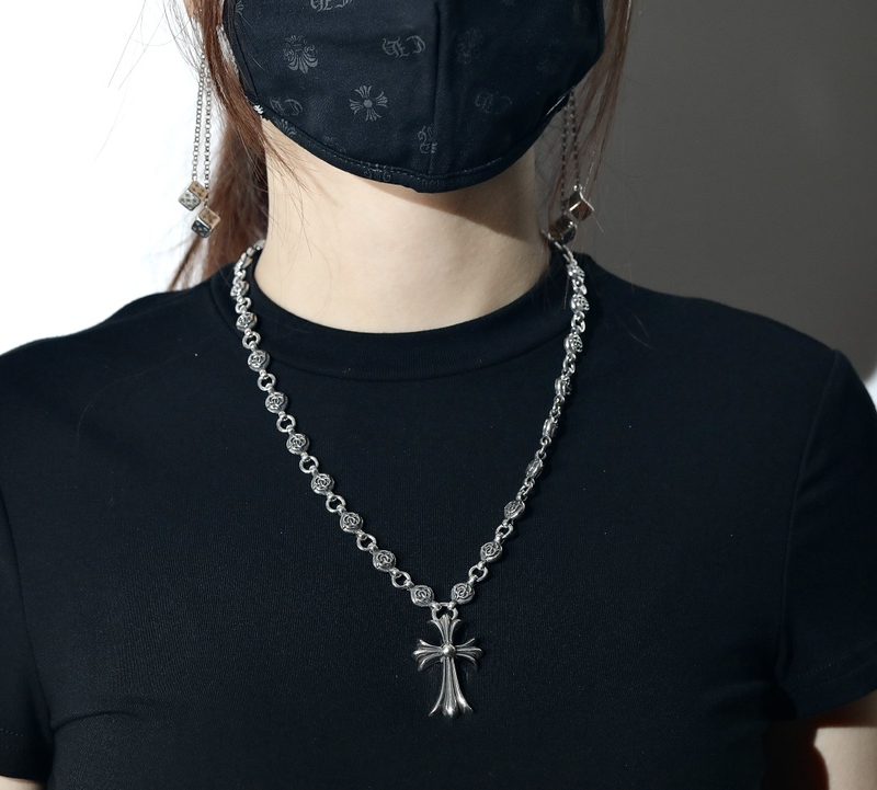 クロムハーツ CHROME HEARTS CHクロスペンダント フローラルボールルネックレス シルバー925 24インチ