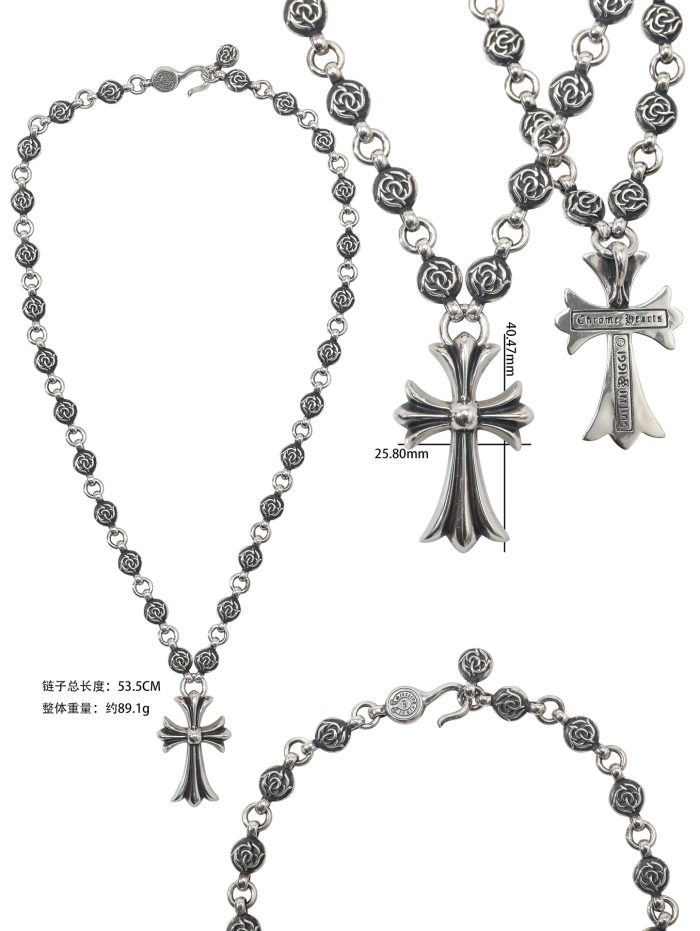 クロムハーツ CHROME HEARTS CHクロスペンダント フローラルボールルネックレス シルバー925 24インチ - 画像 (10)