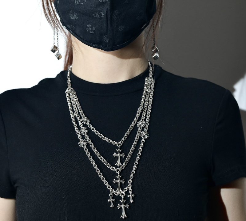 クロムハーツ CHROME HEARTS 3連タイニーファットクロス CHプラス ペーパーチェーン ネックレス
