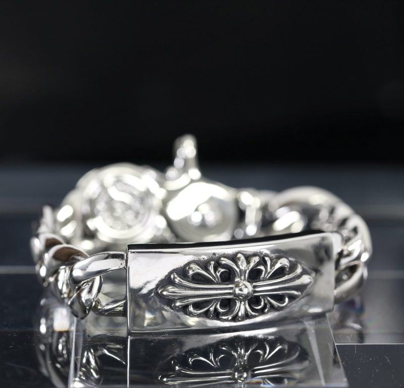 クロムハーツ CHROME HEARTS フローラルクロスIDクリップ シルバーブレスレット クラシックデザイン
