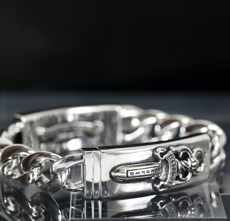 クロムハーツ CHROME HEARTS ダブルIDブレスレット 8リンクチェーン フローラルクロス＆ハート シルバーアクセサリー