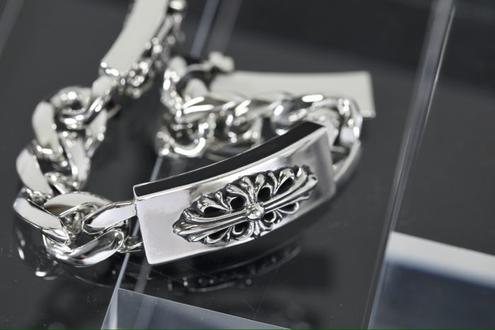 クロムハーツ CHROME HEARTS ダブルIDブレスレット 8リンクチェーン フローラルクロス＆ハート シルバーアクセサリー - 画像 (7)