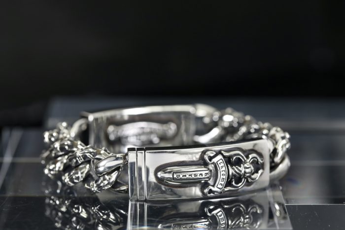 クロムハーツ CHROME HEARTS ダガー×フローラルクロス メンズシルバーIDブレスレット