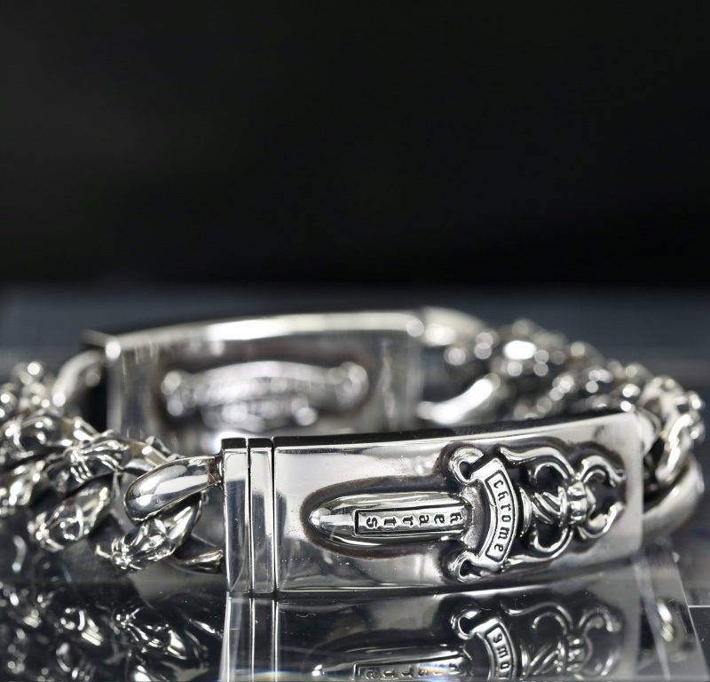 クロムハーツ CHROME HEARTS ダガー×フローラルクロス メンズシルバーIDブレスレット