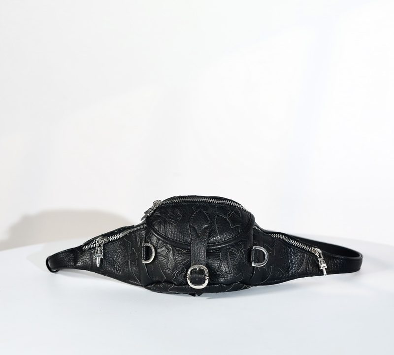 クロムハーツ SNAT PACK CROSS PATCH Mini ブラック パッチ装飾レザーウエストバッグ