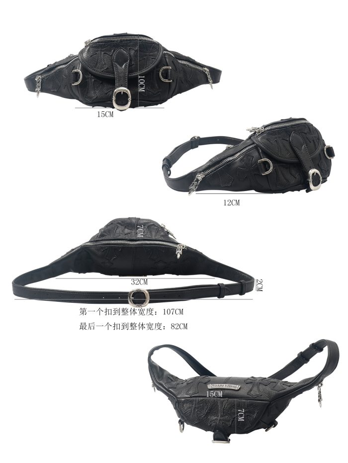 クロムハーツ SNAT PACK CROSS PATCH Mini ブラック パッチ装飾レザーウエストバッグ - 画像 (7)