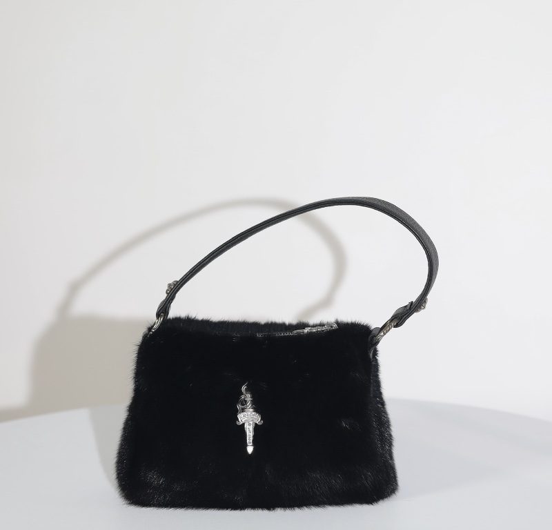 クロムハーツ CHROME HEARTS VIV スモール ミンクファー シュリンクレザー ダガー ショルダーバッグ