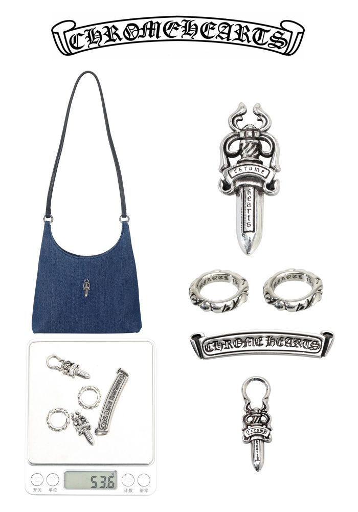 クロムハーツ CHROME HEARTS VIV  Mini デニムレザー ブルー ダガー ミニショルダーバッグ - 画像 (7)