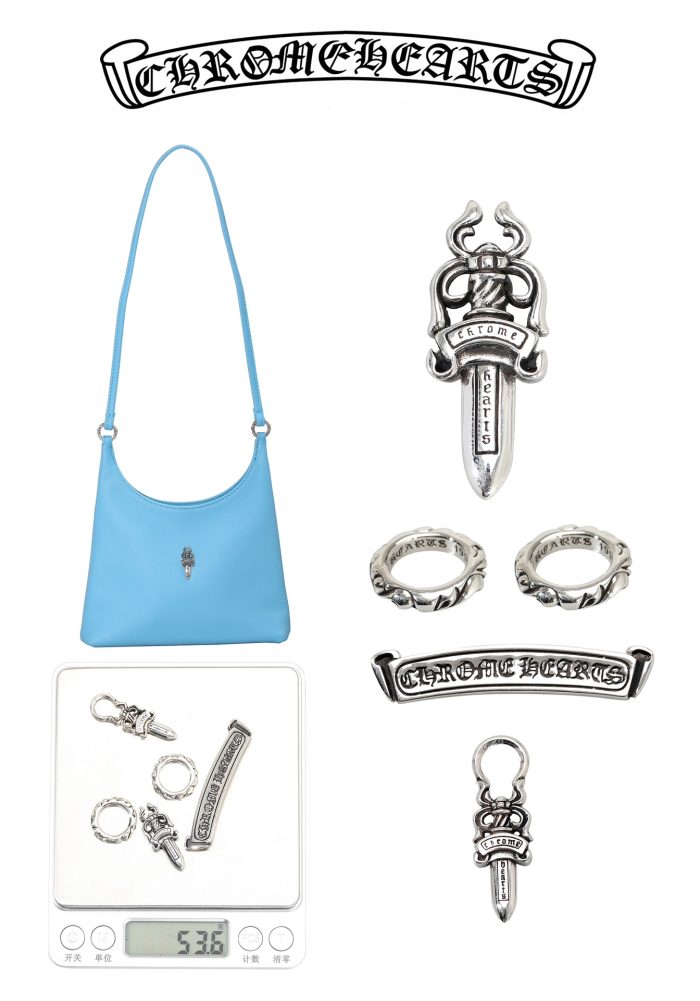 クロムハーツ CHROME HEARTS VIV  Mini レザー アクアブルー ダガー ミニショルダーバッグ - 画像 (7)
