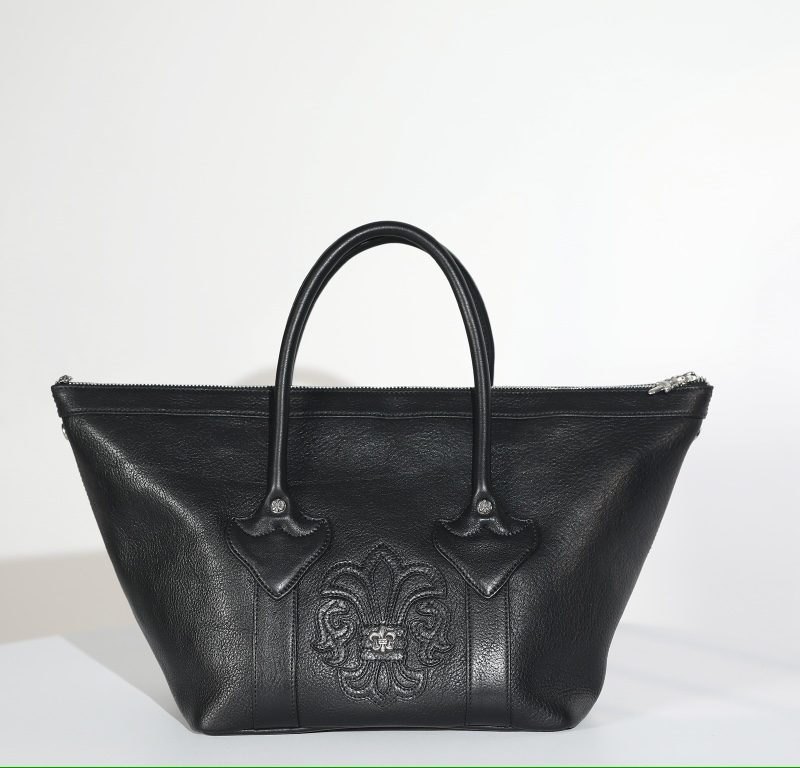 クロムハーツ MONICA BAG ブラックレザー BSフレア装飾 ハンドバッグ シルバー925
