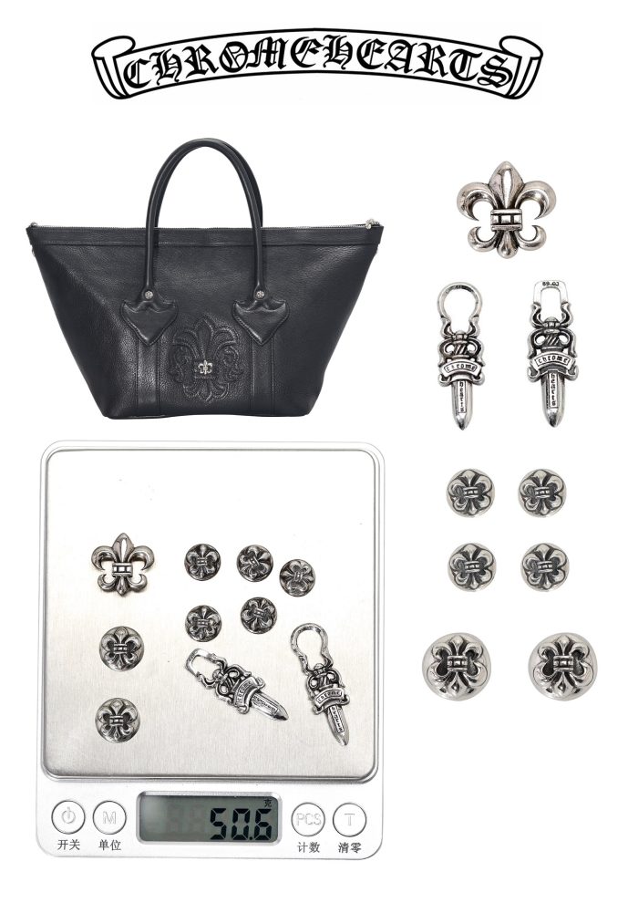 クロムハーツ MONICA BAG ブラックレザー BSフレア装飾 ハンドバッグ シルバー925 - 画像 (7)