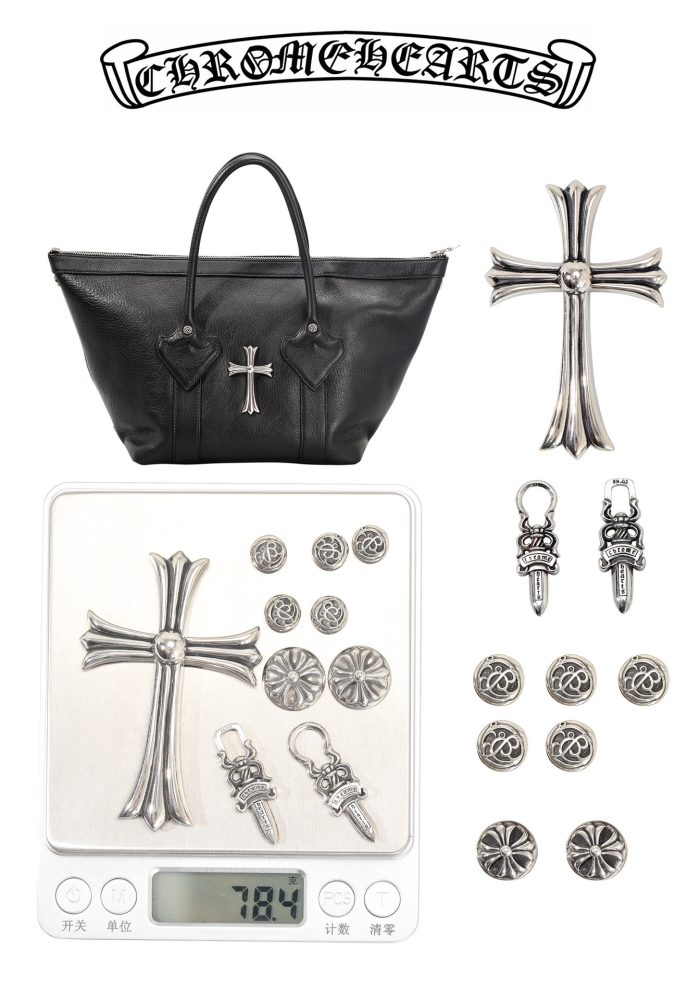 クロムハーツ MONICA BAG ブラックレザー CHクロス装飾 ハンドバッグ シルバー925 - 画像 (8)