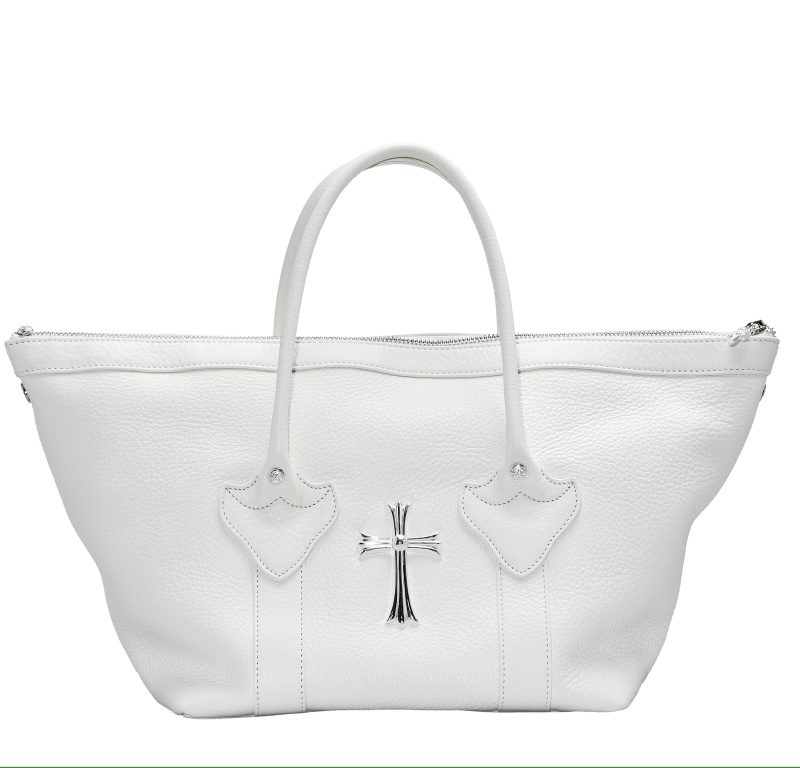 クロムハーツ MONICA BAG ホワイトレザー CHクロス装飾 ハンドバッグ シルバー925