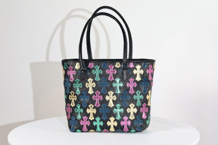 クロムハーツ CHROME HEARTS Tote フルセメタリー クロスパッチ FSトート マルチカラー×ブラック レザー バッグ