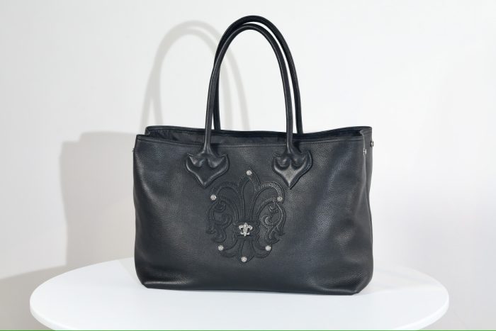 クロムハーツ CHROME HEARTS Tote BSフレア ブラックレザートートバッグ シルバー925金具