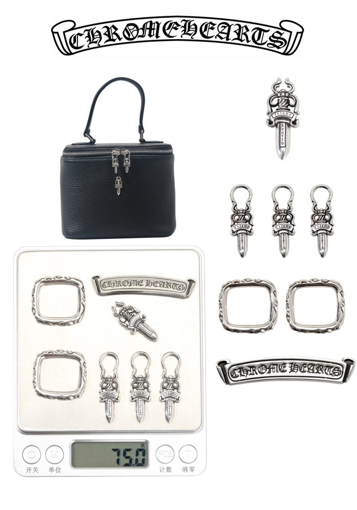 クロムハーツ VANITY BAG ダガー装飾 ブラックレザー＆シルバー925 ハンドバッグ兼ポーチ - 画像 (7)
