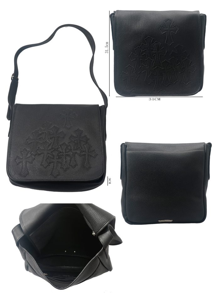 クロムハーツ ALL Black メールバッグ セメタリークロスパッチ バケッタレザー ショルダーバッグ - 画像 (7)