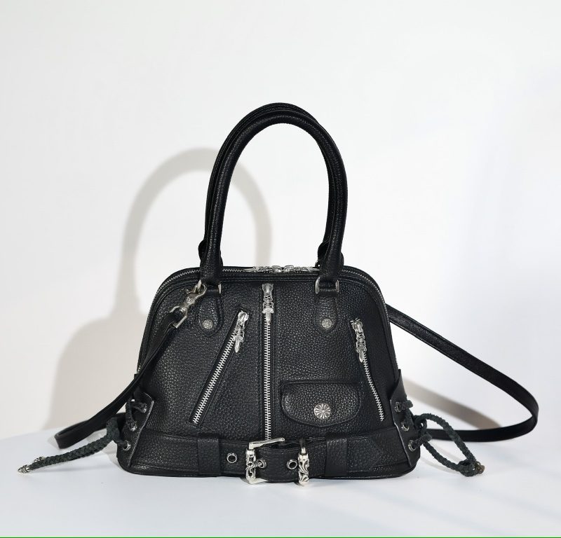 クロムハーツ MO DEAN スラウチーバッグ ブラックレザー ハンドバッグ シルバー金具 ユニセックスデザイン