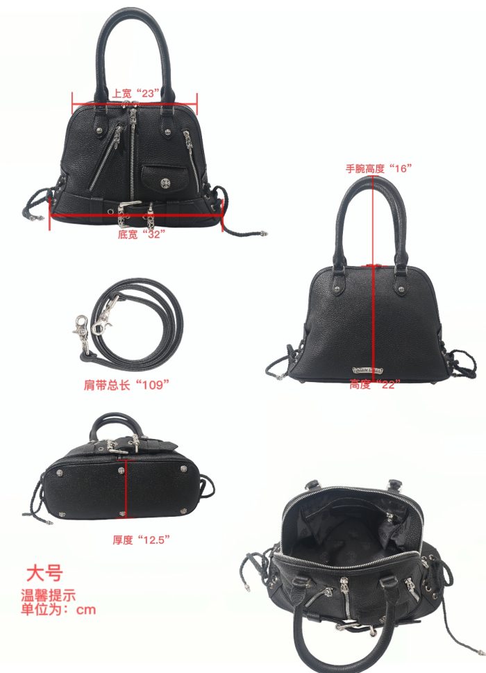 クロムハーツ MO DEAN スラウチーバッグ ブラックレザー ハンドバッグ シルバー金具 ユニセックスデザイン - 画像 (8)