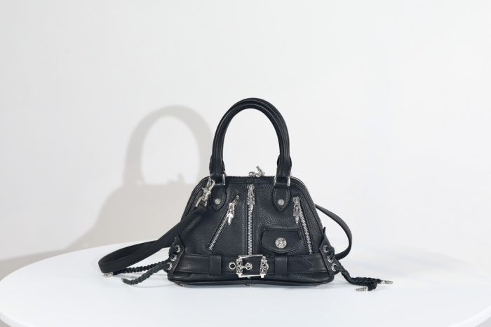 クロムハーツ Mini MO DEAN スラウチーバッグ ブラックレザー ハンドバッグ シルバー金具 ユニセックスデザイン